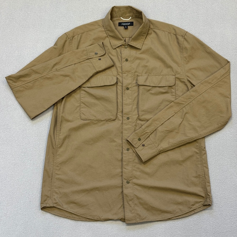 Proof Huckberry Field‎ Shirt Mens M Tan Nylon Snap Buttons Front Utility Hiking - Picture 2 of 10